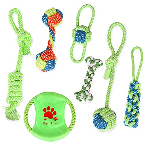 pawstrip Kauspielzeug für Hunde und Welpen, zum Zahnen von Schleifen, Reinigungsspielzeug-Set, interaktives Training, natürliches Baumwollseil für kleine und mittelgroße Hunde, 7 Stück von pawstrip