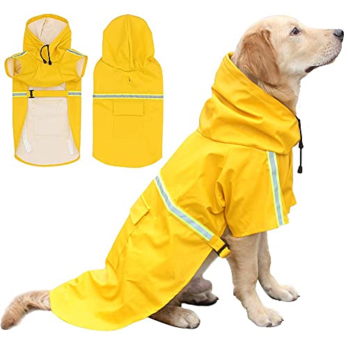 pawstrip Regenmantel für Hunde, wasserdicht, winddicht, mit Kapuze, reflektierend, verstellbar, für Welpen, Kleidung, tragbarer Outdoor-Poncho für kleine, mittelgroße und große Hunde (gelb) von pawstrip