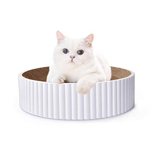 pawstrip Runde Katzenkratzer, langlebige Katzenkratzmatte Austauschbare Katzenkratzer Karton Lounge Bett für Katzen zum Kratzen und Spielen, verhindert Möbelschäden (weiß) von pawstrip