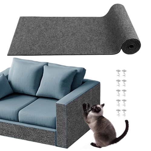 pawstrip Selbstklebende Katzenkratzmatte, Anti-Kratz-Möbelschutz, DIY-Kratzmatte mit 10 Schrauben, Katzenzubehör für Hauskatzen (Dunkelgrau, 40 x 100 cm) von pawstrip