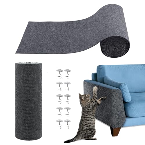 pawstrip Selbstklebende Katzenkratzmatte, Anti-Kratz-Möbelschutz, DIY-Kratzmatte mit 10 Schrauben, Katzenzubehör für Hauskatzen (Hellgrau, 40 x 200 cm) von pawstrip