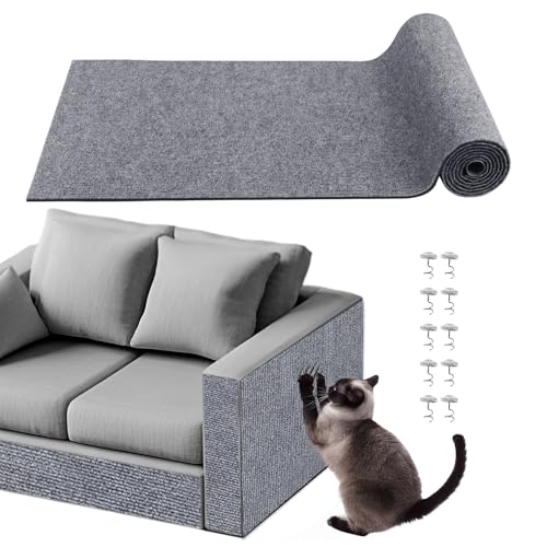 pawstrip Selbstklebende Katzenkratzmatte, Anti-Kratz-Möbelschutz, DIY-Kratzmatte mit 10 Schrauben, Katzenzubehör für Hauskatzen (Hellgrau, 40 x 200 cm) von pawstrip
