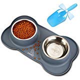 Pecute Futternapf für Hunde und Katzen aus Edelstahl, kein Verschütten, Rutschfeste Silikonmatte, 24 oz, 700ml/bowl, grau von pecute