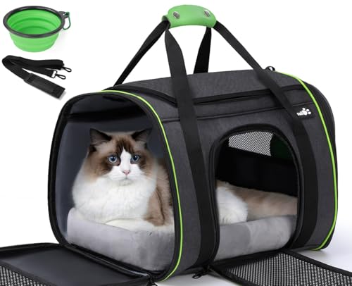 pecute Transportbox Katze,Katzen Transportboxen mit Haustiernest, Faltbare Katzentasche Transporttasche, Hundetragetasche mit Einstellbar Schultergurt für Katzen Kleiner Hund Welpe von pecute