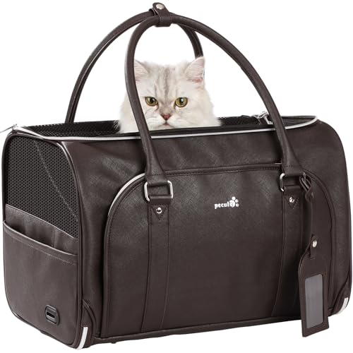pecute Katzentasche Transporttasche, PU Haustier Tragetasche, Atmungsaktive Faltbar Katzen Tasche, Großräumig Katzentransportbox für Reisen, Arztbesuche, Hundetragetasche bis 6 kg, Dunkelbraun pecute Katzentasche Transporttasche, PU Haustier Tragetasche, Atmungsaktive Faltbar Katzen Tasche, Großräumig Katzentransportbox für Reisen, Arztbesuche, Hundetragetasche bis 6 kg, Dunkelbraun von pecute