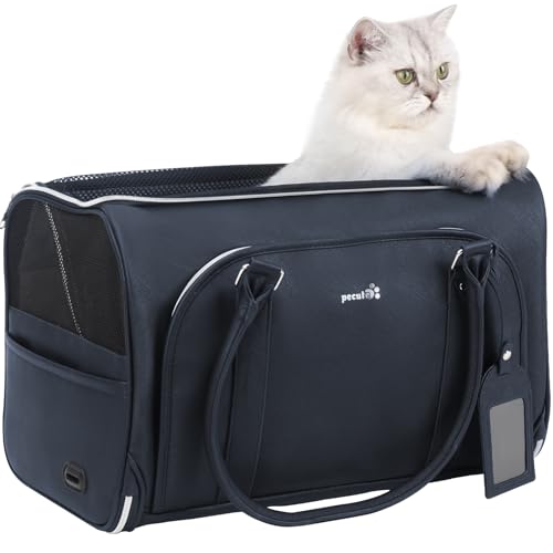 pecute Katzentasche Transporttasche Katze, PU Haustier Tragetasche Hund, Atmungsaktive Faltbar Katzen Tasche, Großräumig Katzentransportbox für Reisen, Hundetragetasche bis 6 kg, Dunkelblau pecute Katzentasche Transporttasche Katze, PU Haustier Tragetasche Hund, Atmungsaktive Faltbar Katzen Tasche, Großräumig Katzentransportbox für Reisen, Hundetragetasche bis 6 kg, Dunkelblau von pecute