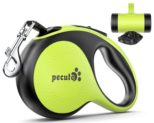 Pecute Hundeleine 8m, Rollleine für Hunde mit Kotbeutelhalter, 360° verhedderungsfreier Leinenverlängerung, Anti-Rutsch-Griff und Schnellbremsknopf, geeignet für Hunde bis zu 30kg Gewicht von pecute