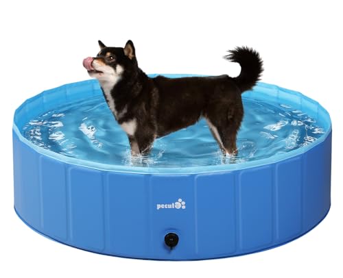 Pecute Hundepool Schwimmbad für Hunde und Katzen, Swimmingpool Hund Planschbecken Hundebadewanne, Faltbarer Pool für Kinder und Hund Katze, M Blau (120 * 30cm,330L) von pecute
