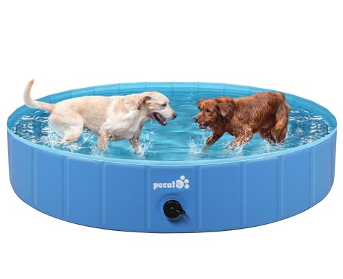 pecute Hundepool Schwimmbad für Hunde und Katzen, Swimmingpool Hund Planschbecken Hundebadewanne, Faltbarer Pool für Kinder und Hund Katze, XXL Blau (160 * 30cm,600L) von pecute