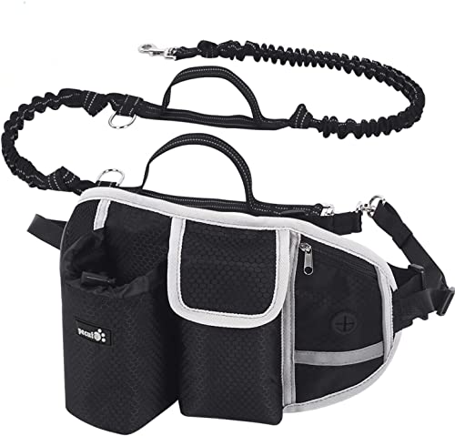 Pecute Hundeleine, freihändig, bis 110 kg, Stoßdämpfung, bequem, reflektierende Nähte, ideal zum Laufen, Joggen und Gehen (schwarz) von pecute