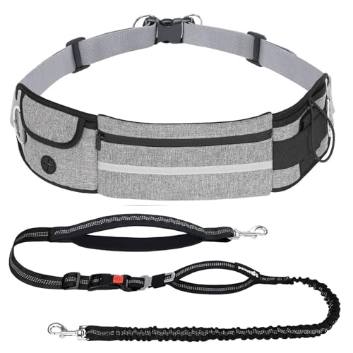 Pecute Joggingleine Hunde mit Bauchgurt, Laufgürtel Hundeleine für Große und Mittelgroße Hunde, Leine Hund mit Gürteltasche, Elastische Laufleine für Hunde, Dog Leash für Laufen, Joggen von pecute