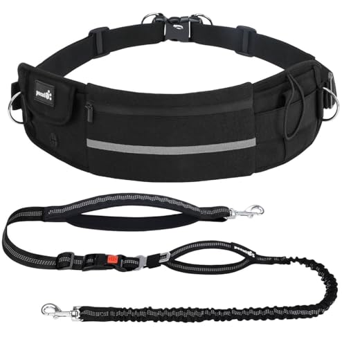 Pecute Joggingleine Hunde mit Bauchgurt, Laufgürtel Hundeleine für Große und Mittelgroße Hunde, Leine Hund mit Gürteltasche, Elastische Laufleine für Hunde, Dog Leash für Laufen, Joggen von pecute