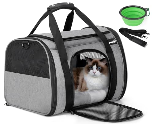 Pecute Transportbox Katze,Katzen Transportboxen mit Haustiernest, Faltbare Katzentasche Transporttasche, Hundetragetasche mit Einstellbar Schultergurt für Katzen Kleiner Hund Welpe von pecute
