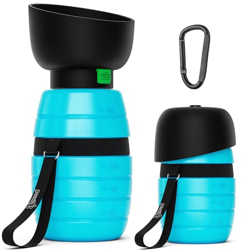 Pecute Trinkflasche für Unterwegs, Hundetrinkflasche Silikon Wasserflasche Hund mit Faltbarer Wasserschale, to Go, Haustier Trinknapf Tragbare Blau M 500 ml von pecute