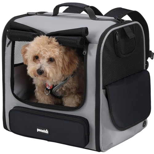 pecute Große Katzen Rucksack Tragetasche für Katzen & kleine Hunde, Belüfteter & robuster Haustier Rucksack für Wandern, Camping, Reisen Leichtes, ergonomisches Design, Grau von pecute