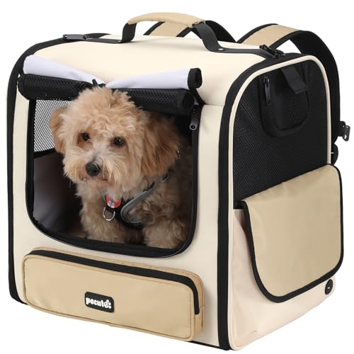 pecute Große Katzen Rucksack Tragetasche für Katzen & kleine Hunde, Belüfteter & robuster Haustier Rucksack für Wandern, Camping, Reisen Leichtes, ergonomisches Design, Khaki von pecute