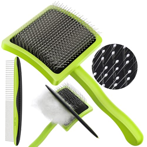 pecute Haustier Bürsten Zupfbürste für Langhaar Hunde & Katzen, Hundebürste für langhaarige Hunde Extra Lange Nadel-Slickerbürste(15 mm, L) von pecute
