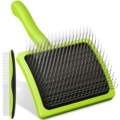 pecute Haustier Bürsten Zupfbürste für Langhaar Hunde & Katzen, Hundebürste für langhaarige Hunde Extra Lange Nadel-Slickerbürste(25 mm, L) von pecute