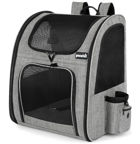 pecute Haustier Rucksack mit Netzfenster XL für 6-10 kg, Tragbare und Faltbare Katzentasche, Atmungsaktive und Leichte Hundetasche, Wasserdichtes Oxford-Tuch mit Viel Platz, Multifunktionales Grau von pecute