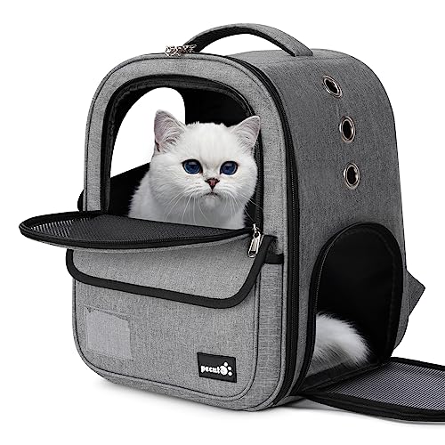 pecute Katzenrucksack 6kg Haustier Rucksack für Kleine Hunde, Tragbare und Faltbare Katzentasche, Atmungsaktive und Leichte, Mit Sicherheitsseil und Reißverschluss mit Schloss für Reisen Bergsteigen von pecute