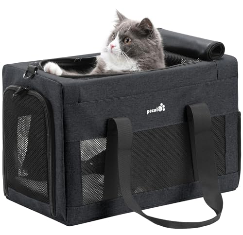 pecute Katzentasche Transporttasche Stabiler Halt Haustier Tragetasche, Transportbox Katze Leicht, Faltbar Katzen Tasche für Katzen und kleine Hunde, ideal für Reisen, bis 6 kg,Dunkelgrau von pecute