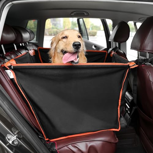 pecute Hunde Autositz L 70 * 50 * 55 cm, Verstärkter Hundesitz Auto für Mittlere und Großer Hunde mit 4 Befestigungsgurten für Extra Stabiler, Hundebox Mittlere Hunde für den Rücksitz im Auto von pecute