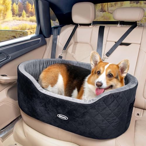pecute Hunde Autositz Mittlere Rückenlänge Weniger als 70 cm, Hundebett Auto Rückbank mit Dicker Polsterung für Haustierreisen, Wasserdicht und waschbar,Dog Car Seat Rückbank mit 2 Sicherheitsleinen von pecute