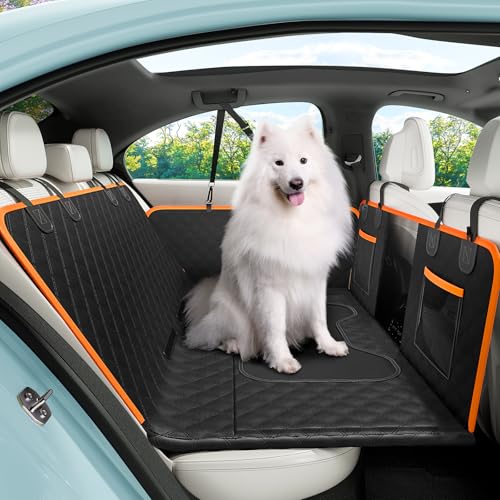 pecute Hundedecke Auto Rückbank mit Harter Unterseite- Wasserdicht und rutschfest Hundesitzbezug, Hunde-Sicherheitsgurt für SUV, LKW, Dog Car Seat Cover,Lagerung im Auto,bis zu 180 kg von pecute
