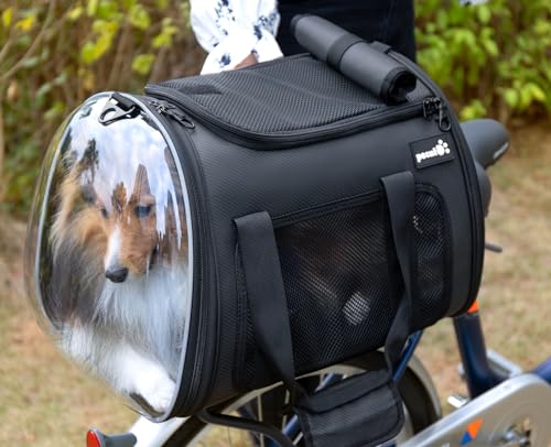 pecute Hundekörbchen 5KG, Fahrradkorb Hinten für Kleine Hunde Katzen, Faltbare Hundebox für Reisen, Camping, zum Tierarzt, Wasserbeständig, Atmungsaktiv, Sichtbar & Einfache Installation, für to go von pecute