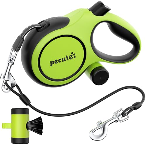 pecute Hundeleine 8m Bissfeste|Roll-Leine Reflektierende für Hund mit Kotbeutel-Set & Karabinerclip, bis 50kg| 360°Anti-Verwicklung, Arbeitssparender Griff, Kotbeutel & Halter,Grün von pecute
