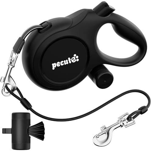 pecute Hundeleine 8m Bissfeste|Roll-Leine Reflektierende für Hund mit Kotbeutel-Set & Karabinerclip bis 50kg| 360°Anti-Verwicklung, Arbeitssparender Griff, Kotbeutel & Halter, Schwarz von pecute