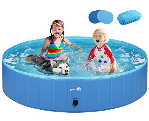 pecute Hundepool Schwimmbad für Hunde und Katzen, Swimmingpool Hund Planschbecken Hundebadewanne, Faltbarer Pool für Kinder und Hund Katze, XL Blau (160 * 30cm,600L) von pecute