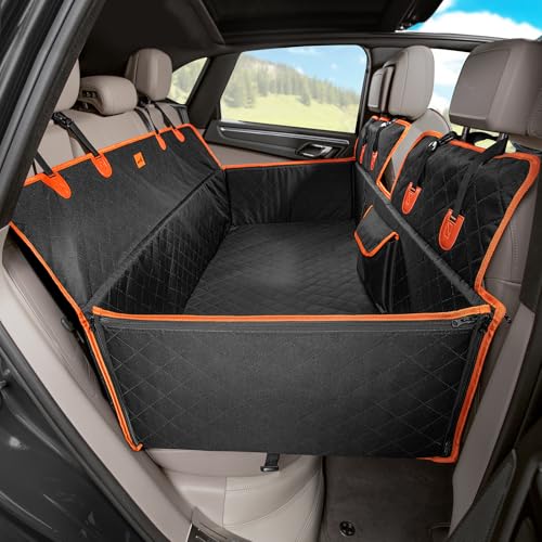 pecute Hundesitzbezug mit Harter Unterseite 135*63 cm, Hundedecke Auto Rückbank mit Sicherheitsgurt, Stabiles Upgrade mit Perlen-Baumwoll-Umrandung, Wasserdicht, Kratzfest, für Pkw, Lkw, Geländewagen von pecute
