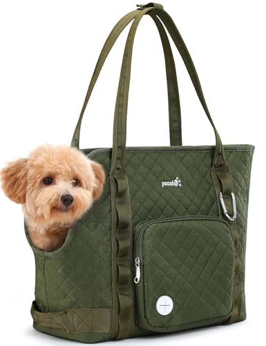 pecute Hundetasche für Kleine Hunde 4kg, Tragetasche Hund Hundetragetasche Leichte, Faltbare Hundetransportbox, Katzen Transporttasche für Unterwegs (Dunkelgrün) von pecute