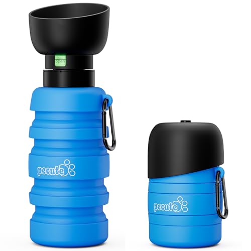 pecute Hundewasserflasche,Faltbare Trinkflasche Hunde für Unterwegs, Wasserflaschen für Geeignet für Hundereisen im Freien, Training und Andere Outdoor-Aktivitäten, Dunkelblau von pecute