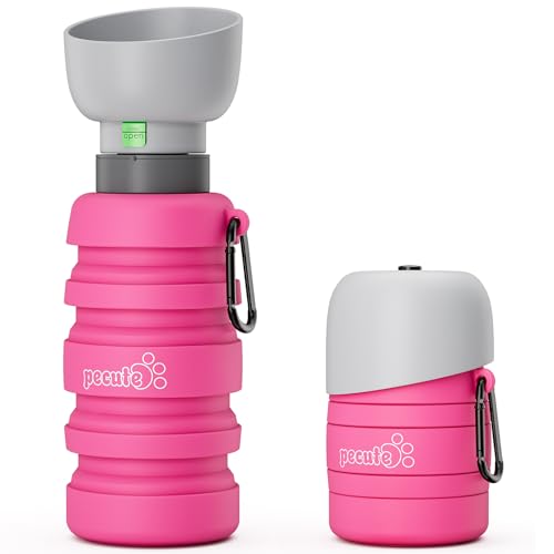 pecute Hundewasserflasche,Faltbare Trinkflasche Hunde für Unterwegs, Wasserflaschen für Geeignet für Hundereisen im Freien, Training und Andere Outdoor-Aktivitäten, Rosa von pecute