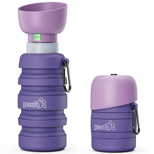 pecute Hundewasserflasche,Faltbare Trinkflasche Hunde für Unterwegs, Wasserflaschen für Geeignet für Hundereisen im Freien, Training und Andere Outdoor-Aktivitäten,Lila von pecute