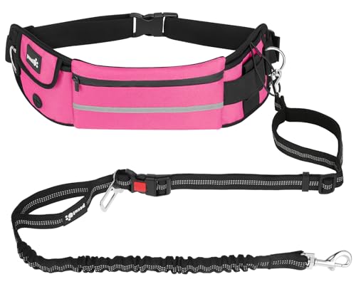 pecute Joggingleine Hunde mit Bauchgurt, Laufgürtel Hundeleine für Große und Mittelgroße Hunde, Leine Hund mit Gürteltasche, Elastische Laufleine für Hunde, Dog Leash für Laufen, Joggen von pecute