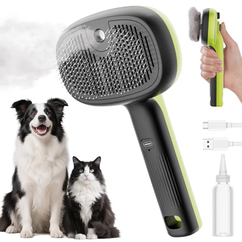 pecute Katzenbürste mit Dampf, Multifunktionale Katze Steamy Brush, Katzenbürste mit Spray Roße Kapazität Wassertank, Dampfbürste Katze Massage Steamer Kamm für Langhaar Hunde und Katz(Grün) von pecute