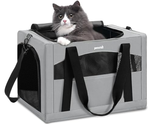 pecute Katzentasche Transporttasche Stabiler Halt Haustier Tragetasche, Transportbox Katze Leicht, Faltbar Katzen Tasche für Katzen und kleine Hunde, ideal für Reisen, Grau von pecute
