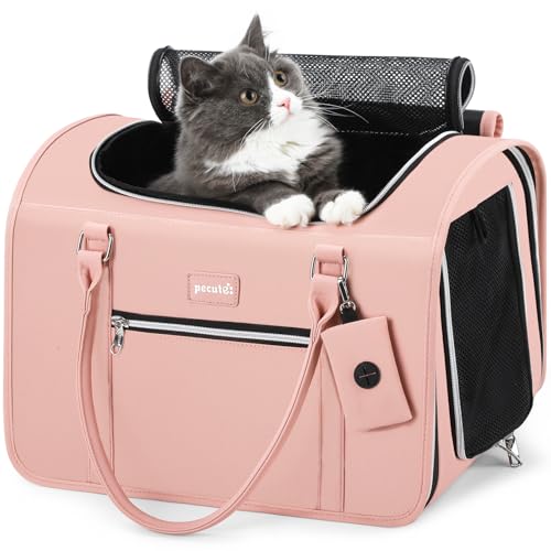 pecute Katzen Transportboxen Katzentransportbox, Atmungsaktive Hundetasche Katzen Tasche, PU Leicht Haustier Tragetasche, Katzentransporttasche Für Reisen Hundetragetasche Für Katzen Welpen,Rosa von pecute