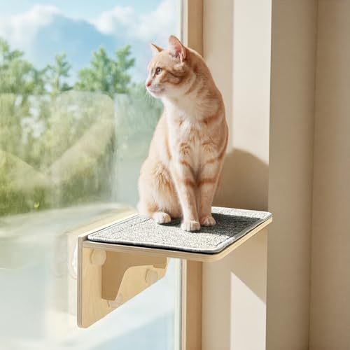 pecute Kletterwand Katzen, 2-in-1 für Wand & Glas, Katzenkletterwand mit Waschbar Abnehmbar Filzunterlage, Katzenliege Fenster Fensterplätze mit Große Saugnäpfe für Katzen, Großkatzen (M) von pecute