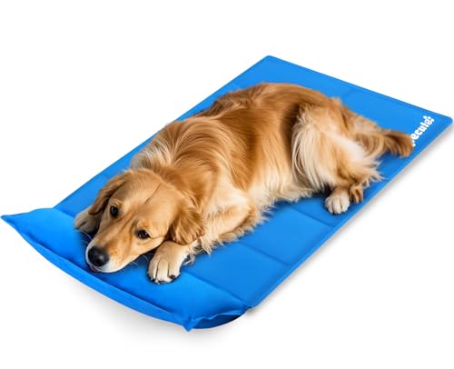 pecute Kühlmatte mit Kissen Hunde Katzen (120 * 75cm), Kuhlmatte für Hund und Katze mit Ungiftiges Gel,Selbstkühlende Kissen, Kühl Hundedecke, Kaltgelpad für Katzen und Hunde von pecute