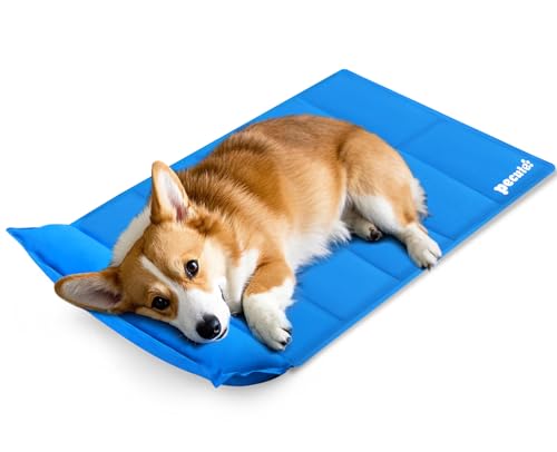 pecute Kühlmatte mit Kissen Hunde Katzen (90 * 50cm), Kuhlmatte für Hund und Katze mit Ungiftiges Gel,Selbstkühlende Kissen, Kühl Hundedecke, Kaltgelpad für Katzen und Hunde von pecute