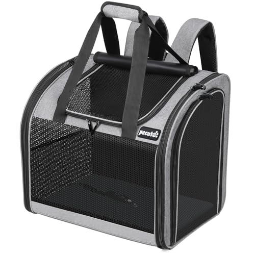 pecute Rucksack Hunde & 2 Kleine Katzen, Katzentrage, Haustier Handtasche und Rucksack, Haustiertrage mit belüftetem Design, Faltbarer Haustiertrage-Rucksack für Hunde und Katzen von pecute