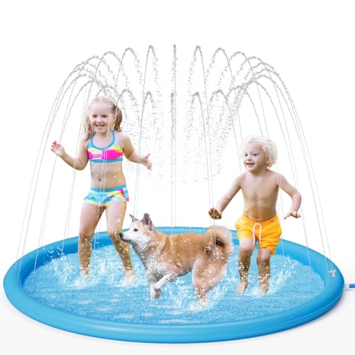 pecute Sprinkler Wasser-Spielmatte Splash (170*170*15 cm), Verdickte Hundespritzmatte Langlebiges Kinder Wasserspielzeug Anti-Rutsch, Aufblasbares Schwimmbad für den Sommer im Freien Garten Blau, XL von pecute