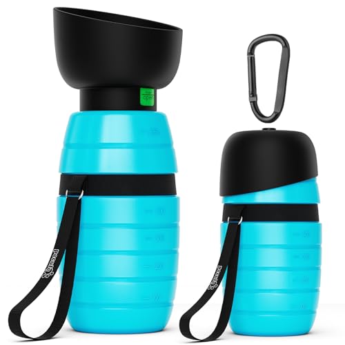 pecute Trinkflasche Hunde für Unterwegs, Hundetrinkflasche Silikon Wasserflasche Hund mit Faltbarer Wasserschale, Hunde Trinkflasche to Go, Haustier Trinknapf Tragbare Blau L 650 ml von pecute