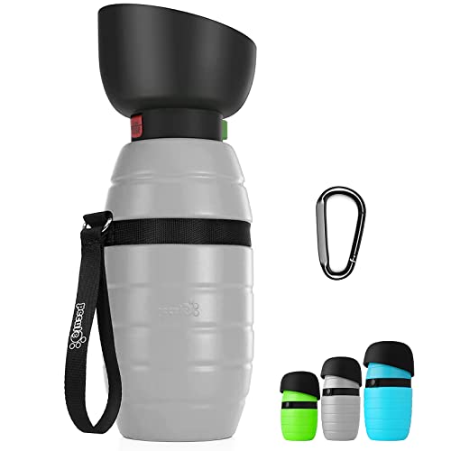 Pecute Trinkflasche Hunde für Unterwegs, Hundetrinkflasche Silikon Wasserflasche Hund mit Faltbarer Wasserschale, Hunde Trinkflasche to Go, Haustier Trinknapf Tragbare Grau L 650 ml von pecute