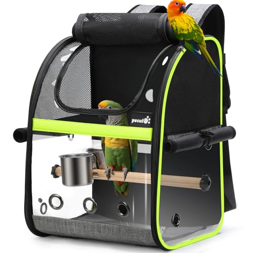 pecute Rucksack für Vögel mit Holzstab, Leichte Träger Vogel Transporttasche, Wasserdichte Papageien Reiserucksack mit Edelstahl-Tablett und Stehstange, Transportbox Vogel, 34 x 28 x 43cm von pecute