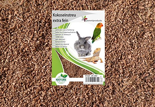 Kokoseinstreu extra fein 100 Liter (EUR 0,59/Liter), Kokoschips, Einstreu geeignet als Käfig Bodenbedeckung für Kaninchen, Meerschweinchen, Degus, Ratten und andere Nagetiere, Schildkröten, Schlangen von pemmiproducts